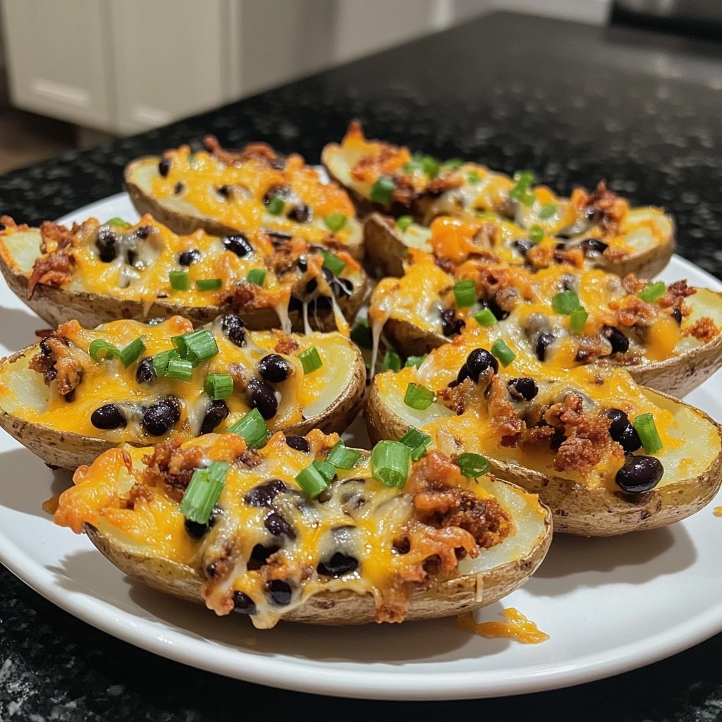 Loaded Potato Skins Black Bean