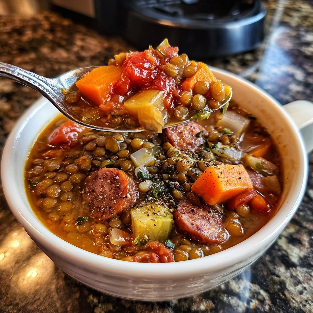 Smoky Lentil Sausage Soup
