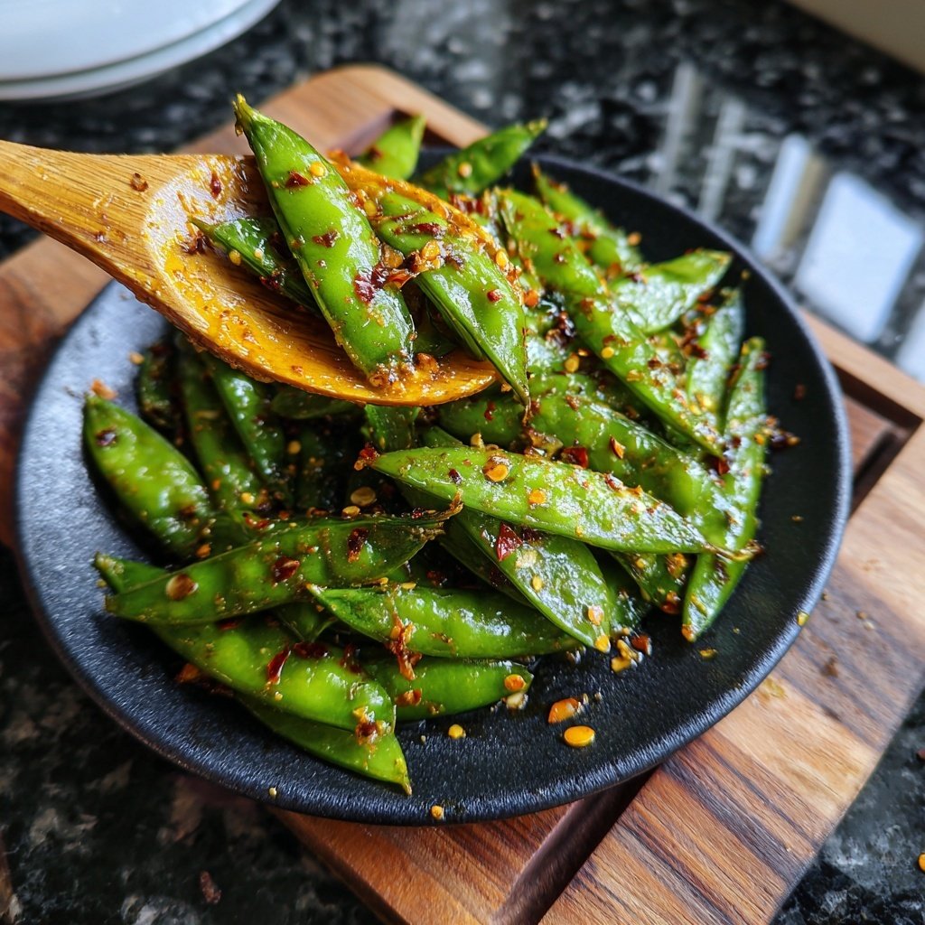 Spicy Garlic Butter Snow Peas