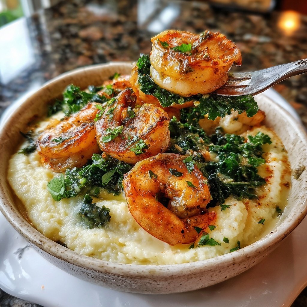 Spicy Shrimp Cauliflower Mash Kale