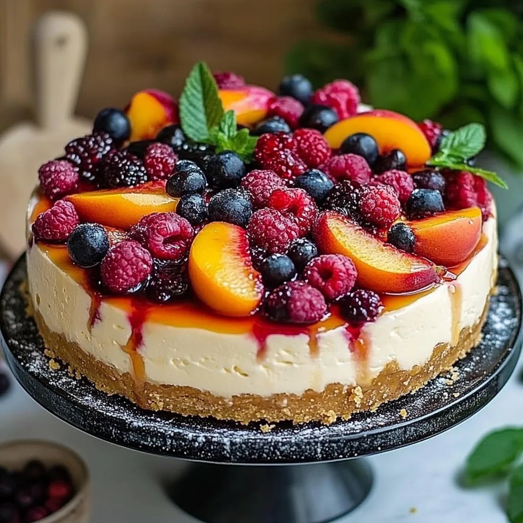 Summer Berry Peach Cheesecake